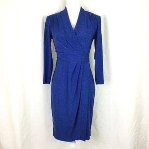 Blue with black polkadot faux wrap dress size 2